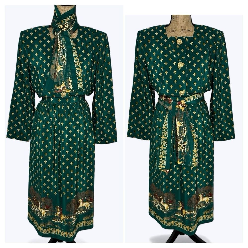 Vintage-Inspired Emerald Green Printed Midi Skirt